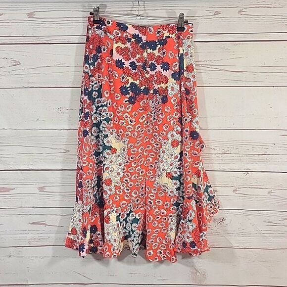 Women's Ruffle Trim High Split Printed Skirt- Size Medium - Picture 4 of 8